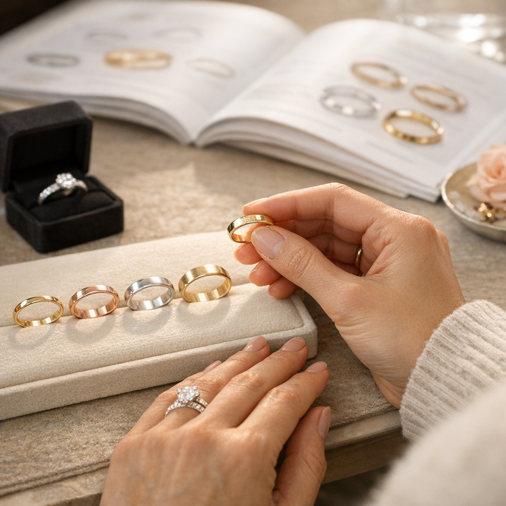 Couleur, profil et largeur : choisir une alliance confortable avec ou sans bague de fiançailles