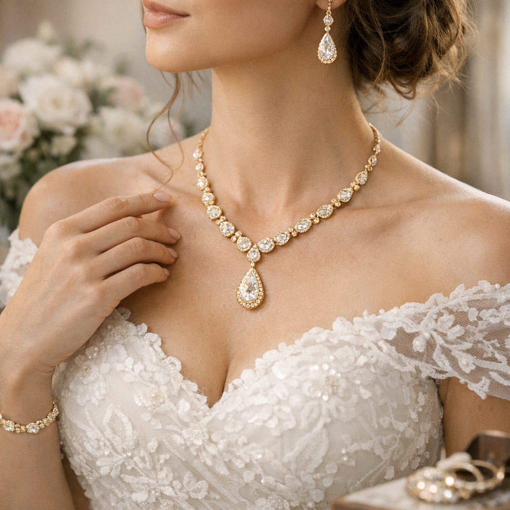 Bijoux de cérémonie et mariage : assortir le collier à la robe et à la parure
