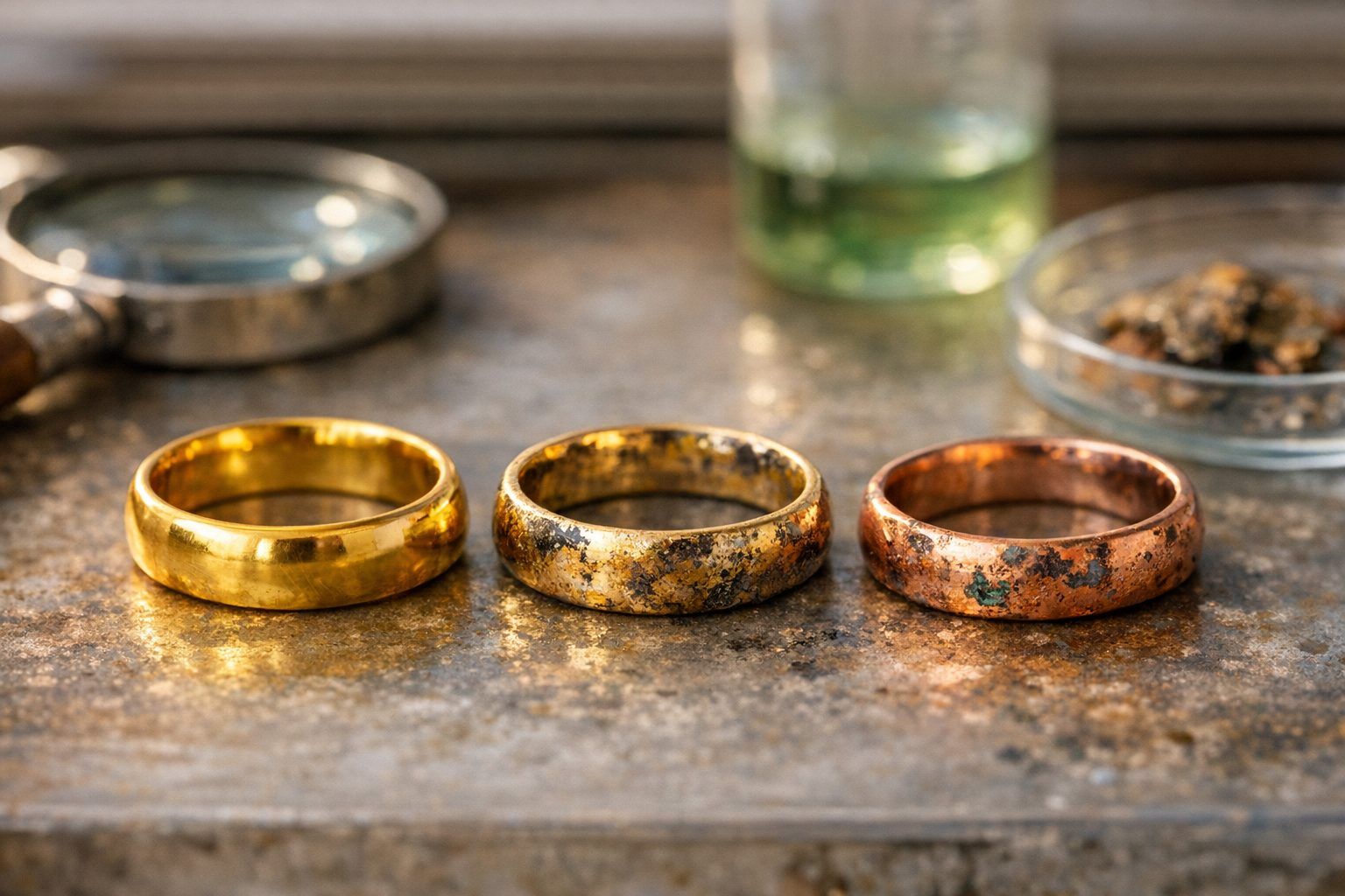 Or massif, plaqué or, or coloré : des comportements différents face à la corrosion